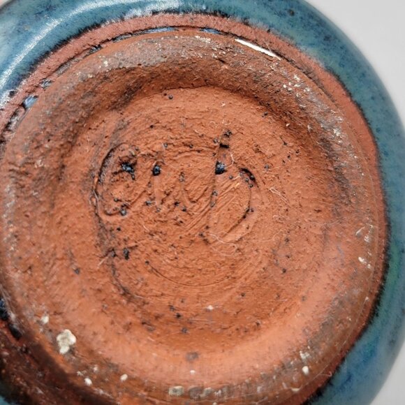 Handmade Blue Pottery Mini Jug Vase With Handle Artist Signed 4 Inch - Picture 7 of 9